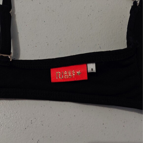 Y2K Bikini Swimsuit Crochet Pushup Bra 8 Top 6 String Small S Black Gold Mobwife - Picture 5 of 12